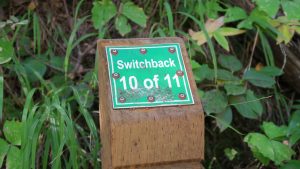 One of the switchback markers.  This started the downhill part to the falls.  The other 9 were all uphill.