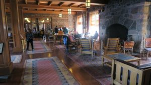 Lobby of Crater Lake Lodge.