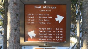 Bear Lake, Nymph Lake, Dream Lake, Emerald Lake Trail Sign.