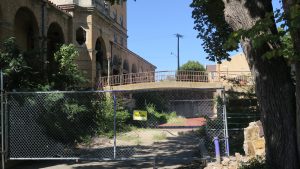 Bridge to Olympic size pool at Baker Hotel.